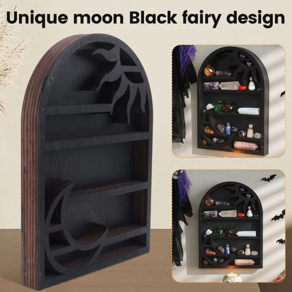 Wooden Material Wood Storage Shelf Crescent Sun Design Moon Design Crystal Shelf Vintage Style Bohemian Style Floating Shelves