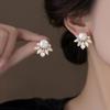Elegant Shiny Zircon Stud Earrings for Women Pearl Flower Design Earrings Delicate Luxury Wedding Banquet Fashion Jewelry Gifts
