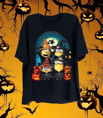 Camiseta Preta de Algodão Rara dos Minions Presente Halloween Para Família Camiseta Unissex