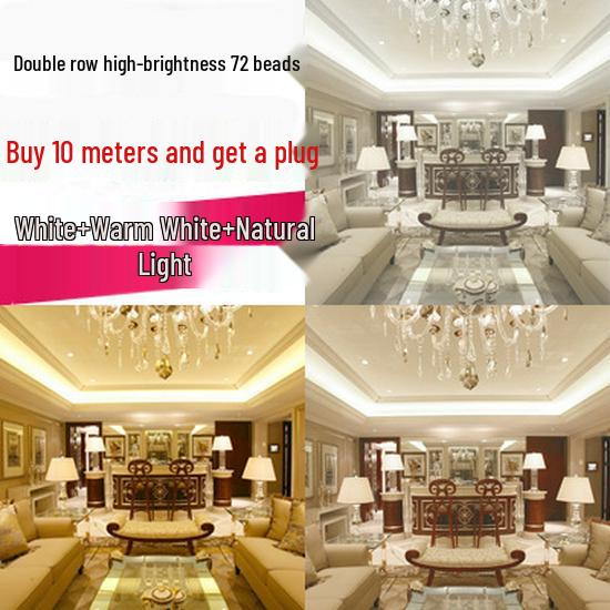 Waterproof 220V LED Strip Lights: Tri-Color, Self-Adhesive, Extra Bright for Living Room, Ceiling Trough, and Outdoor Use