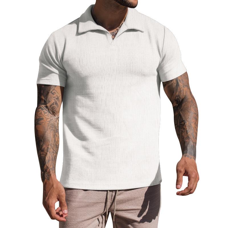 Men S Summer Waffle Knit Short Sleeve Turn Down Collar Polo Shirt