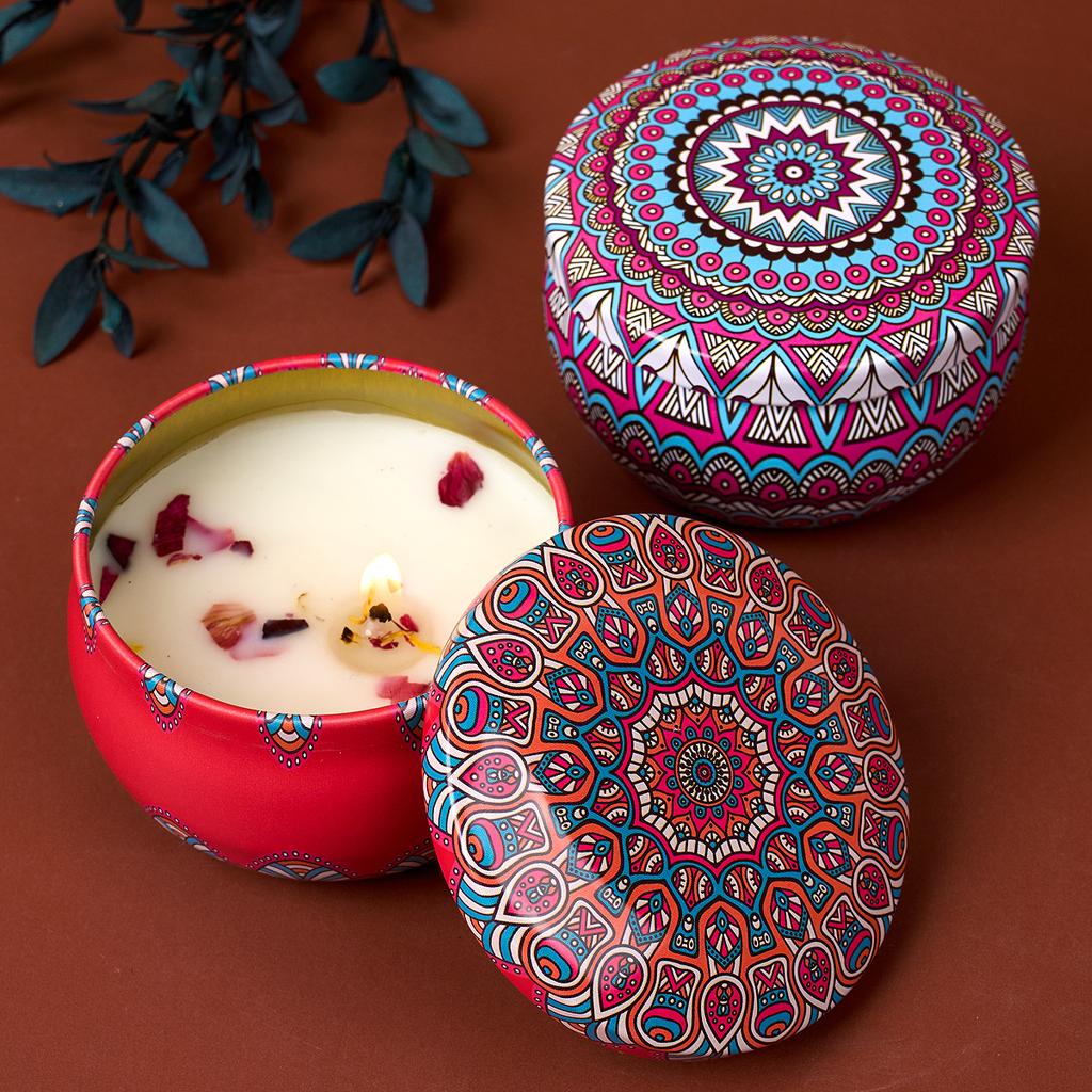 4PCS/Set Scented Candle Box Vintage Flower Rose Lavender Candle Jars Soy Wax Fragrance Candles Wedding Birthday Gift Home Decor