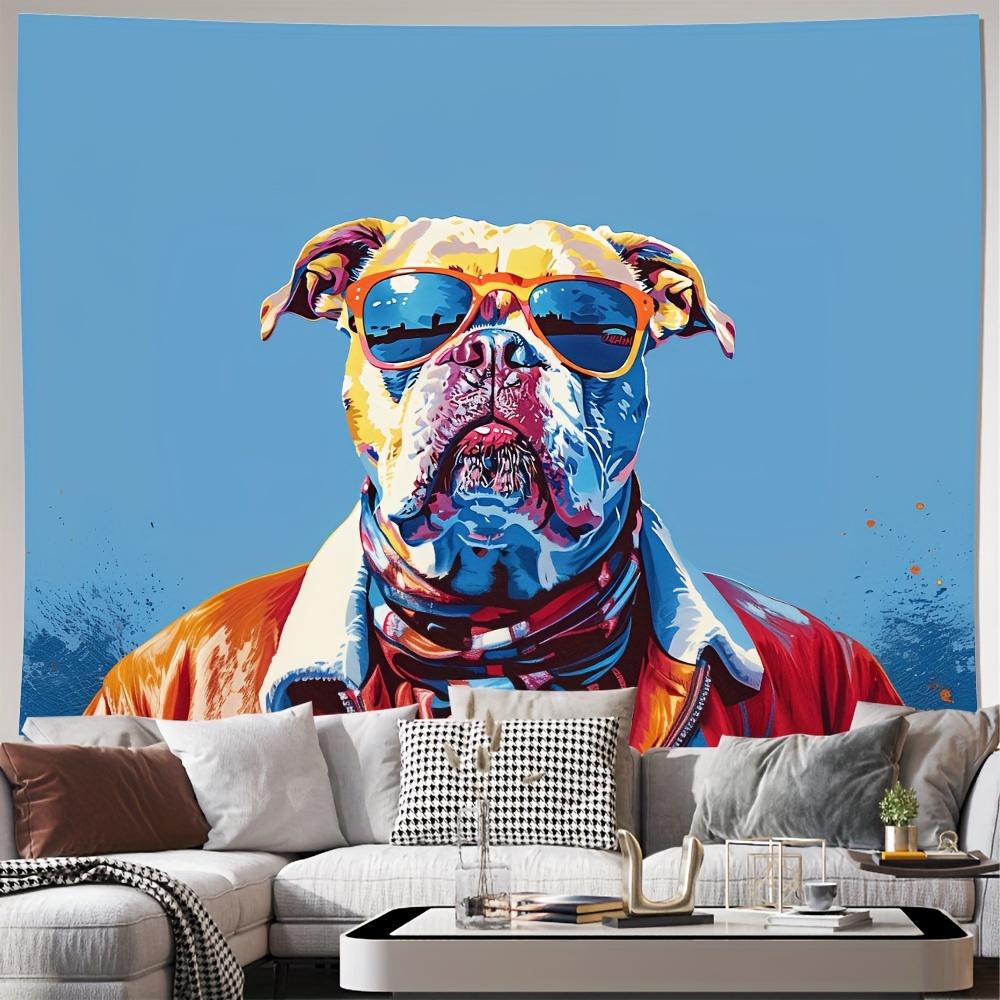 Pop Art Dog Illustration Tapestry Wall Hanging Decor Canvas for Living Room Bedroom Modern Pet Animal Portrait Gallery Art 150x3