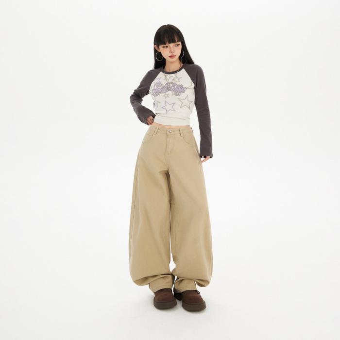 Women s High Waist Wide Leg Jeans Loose Fit Elegant Vintage Cotton Banana Denim Trousers Fall Casual Floor Pants XS