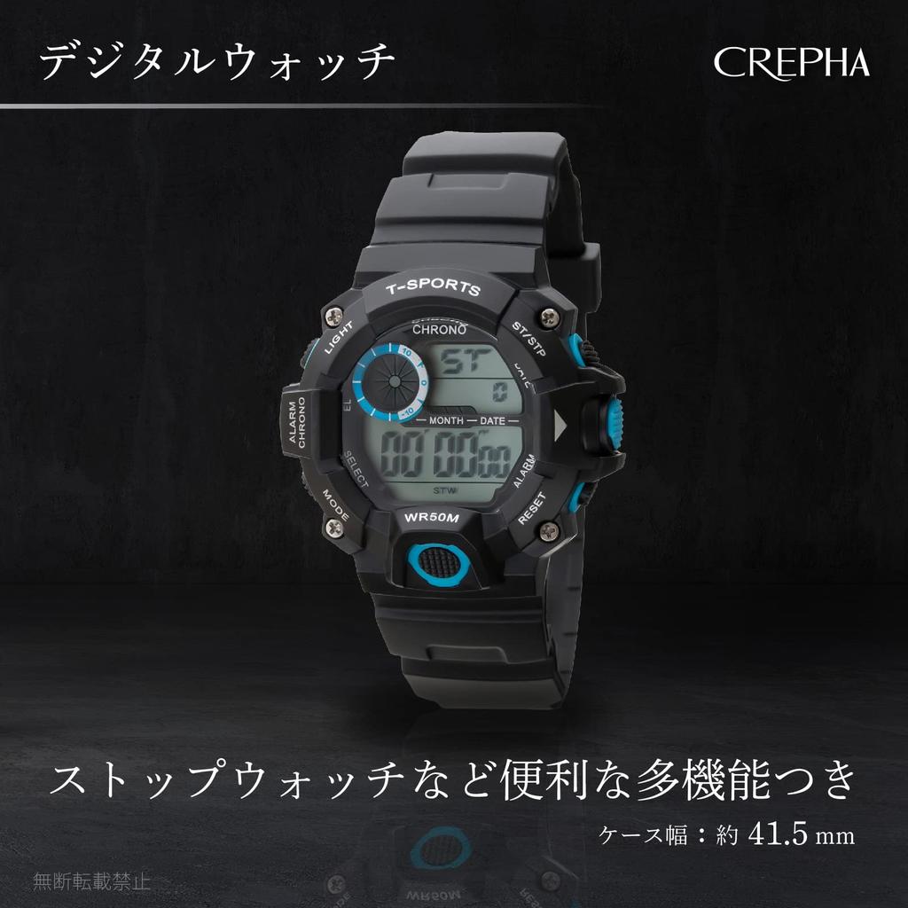 [Clefa] Digital Watch, Waterproof, Stopwatch Function, Urethane Strap, 191069, Men's, Black