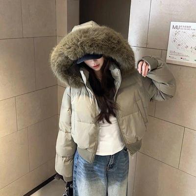 Chaqueta de Moda para Mujer 2025 de Plumón de Pato Blanco con Cuello de Piel - Corta, Gruesa, Estilo Coreano, Abrigo de Invierno
