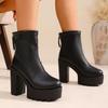 Damen Hohe Dicke Sohle Breite Ferse Stiefel Designer Mode Plateau Stiefel Damen   Damen Leder Stiefel Schuhe