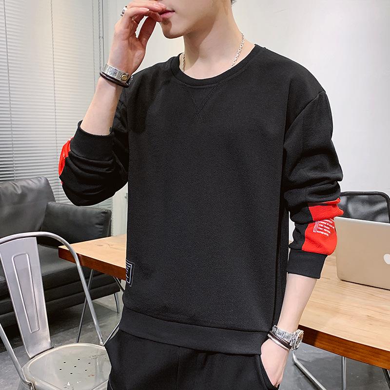 Men's Round Neck Sporty Korean-Style Hoodie - Versatile Long Sleeve Spring/Autumn Base Layer