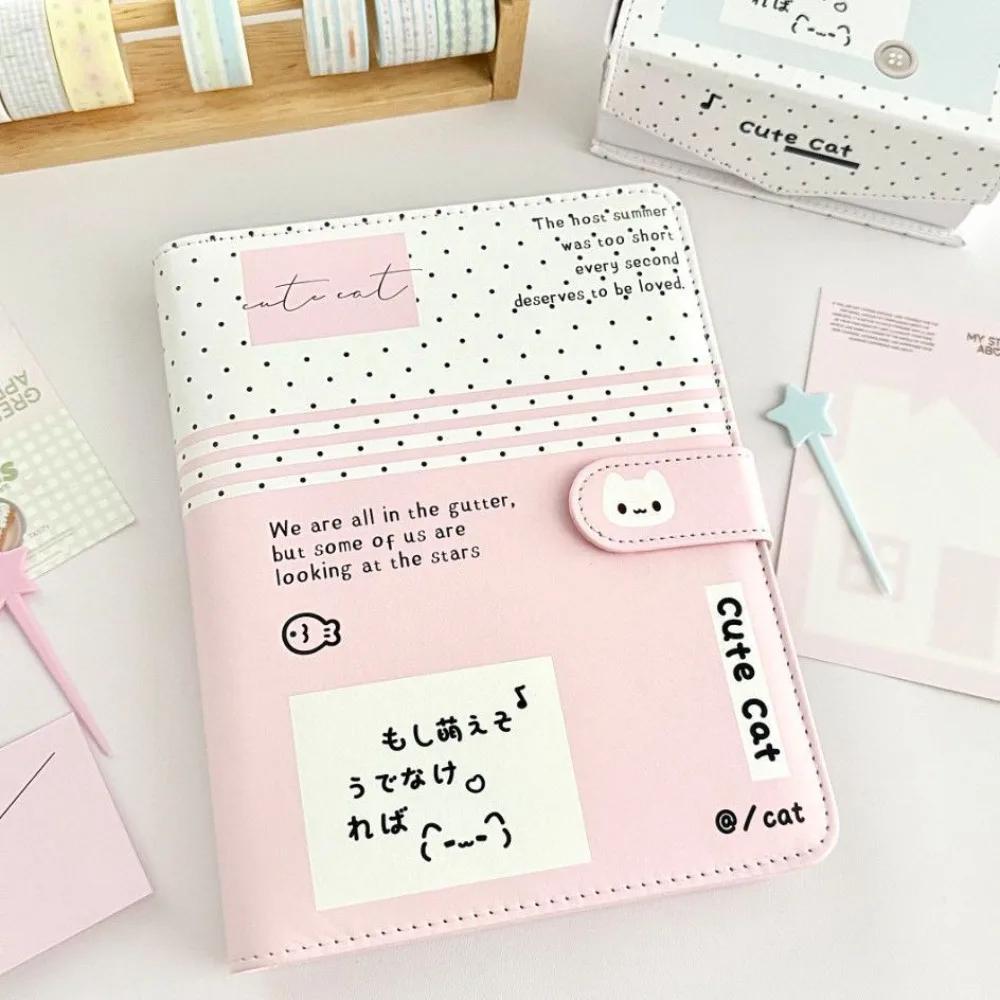 Fashion Portable Kawaii A5 Loose-leaf Notebook PU Leather Polka Dot Cat Photocard Protector Binder Collect Book School Office
