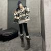 Grey Long Snow Boots Women's Non-slip Warm Thickened Velvet Platform Boots Northeast Snow Cotton Shoes Winter