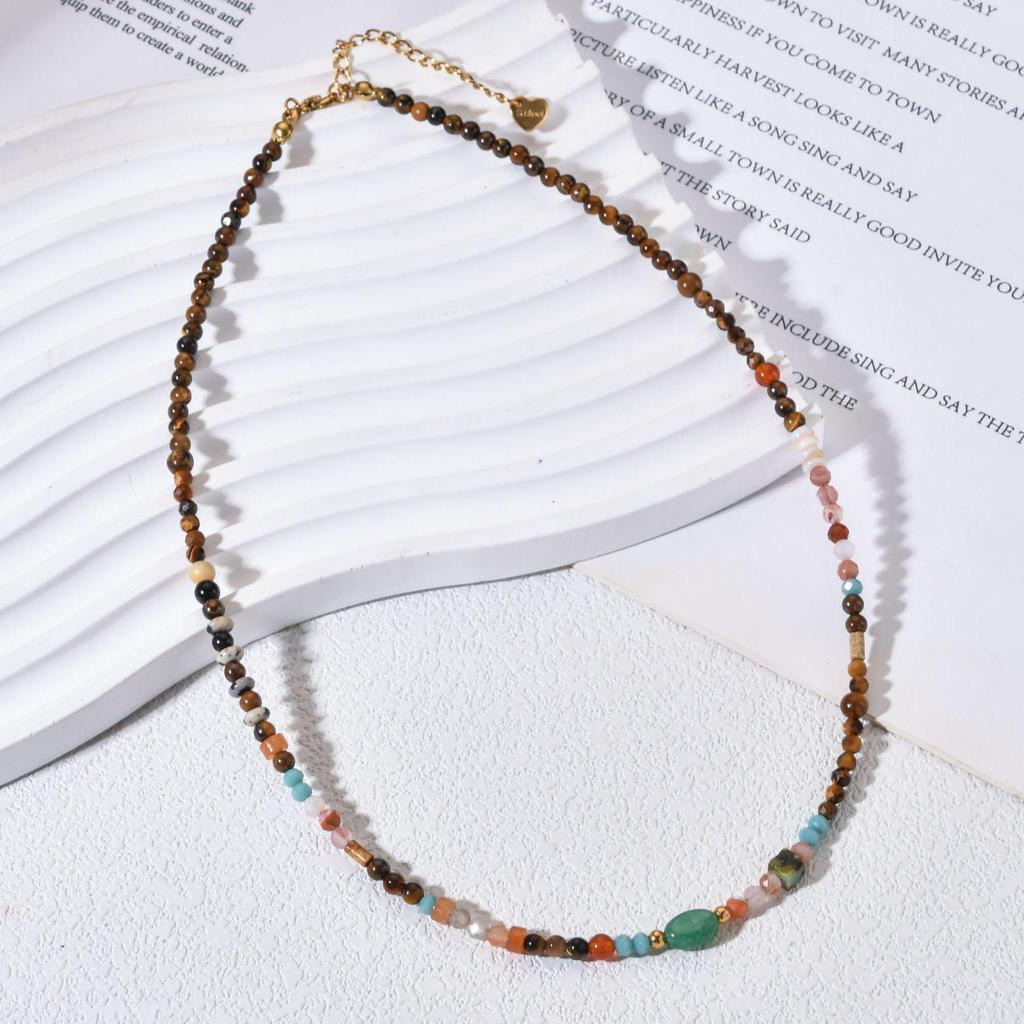 Vintage Elegance: Women's Tiger Eye Natural Stone Choker with Mixed Color Beads