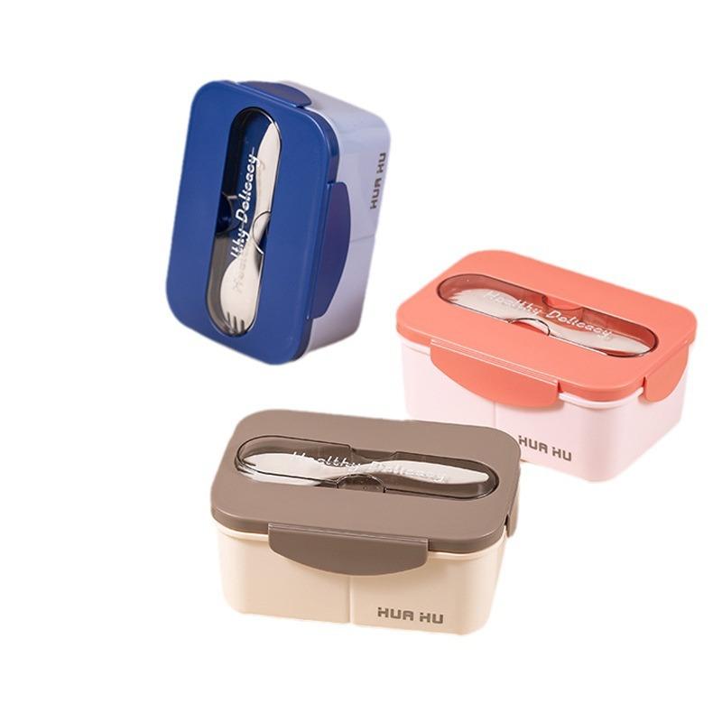 Plastic Kid Lunch Box Portable Divided Microwave BPAfree Bento Box With Fork Buckle Seal Food Container For Back To School Work