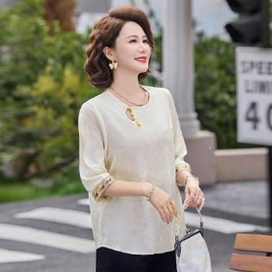 

Mom s 2026 Elegant Chiffon Blouse with Five-Quarter Sleeves for Middle-Aged & Elderly Women – High-End Stylish Top 3XL білий