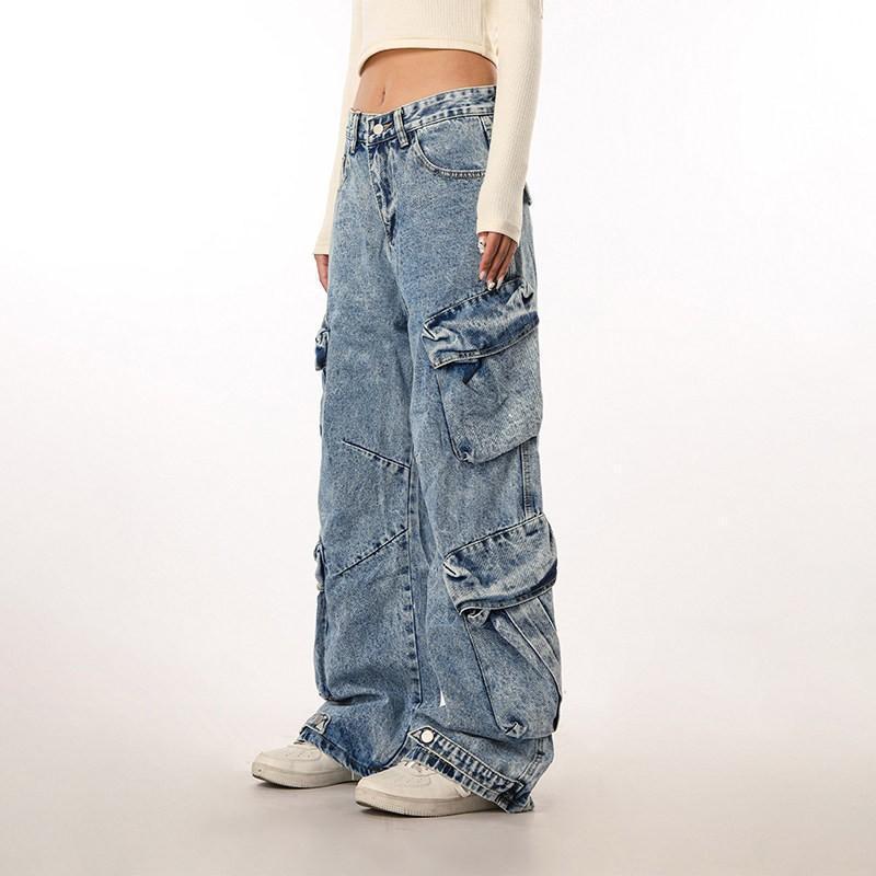 Men Women Loose Straight Leg Denim Pants Water Washed Oversized Cargo Style 2026