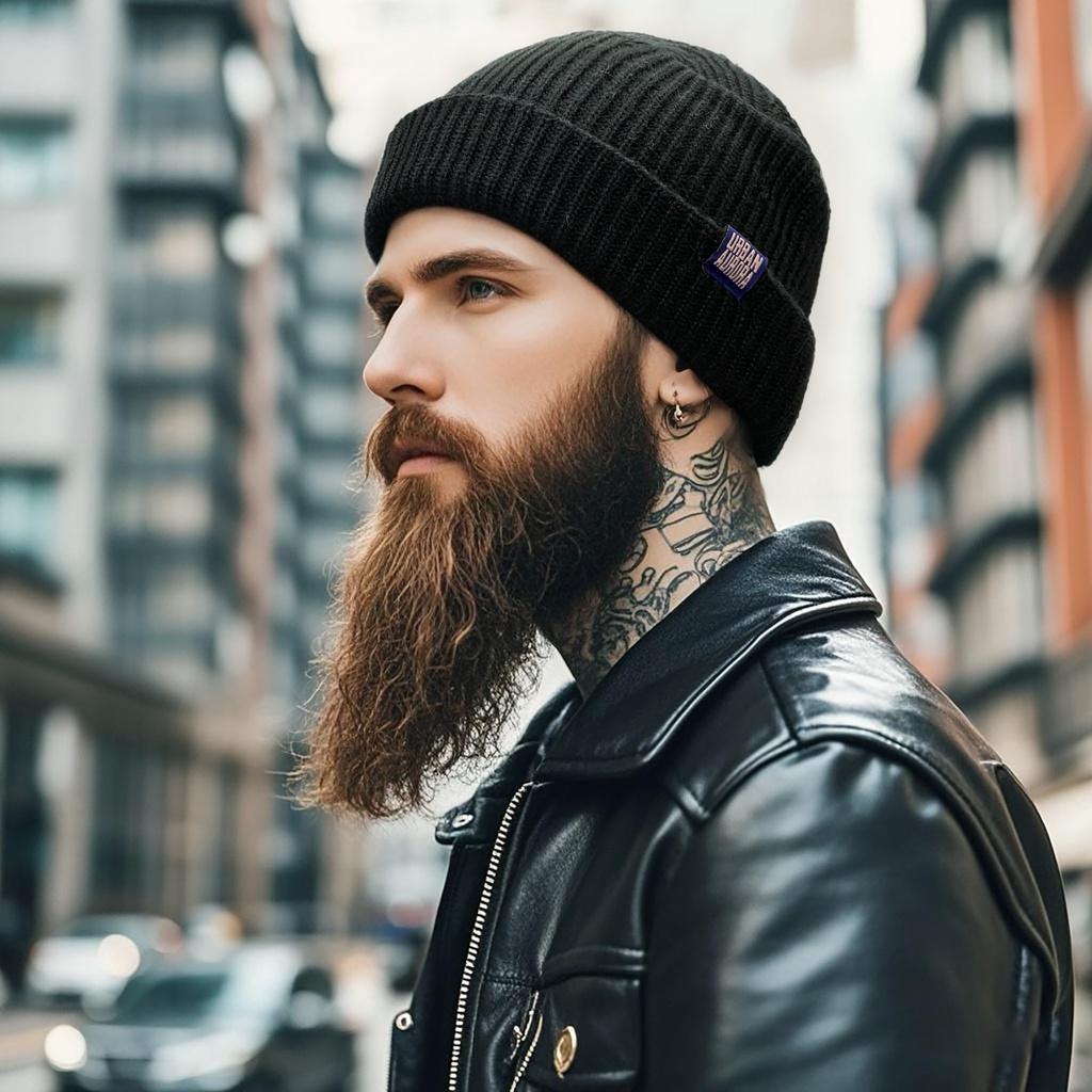 Croogo Beanie Knit Street Knit Islamic Short Cappuccino Solid Winter Cap, Style, Men's Watch, Shallow, Double-Layered Fabric, Striped, Hat, Watch,