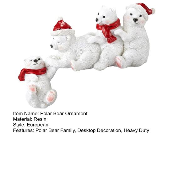 Christmas Polar Bear Family Figurine Santa Hat Red Scarf Four