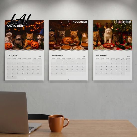 Funny Cat Cats Calendar, 2027 Drunk Wall Calendar with 12 Room Decor for Lovers