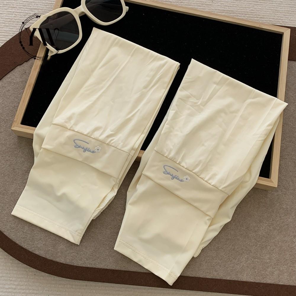 Flower Embroidered Long Ice Silk Sleeves Loose Cycling Gloves Sunscreen Arm Covers  Summer
