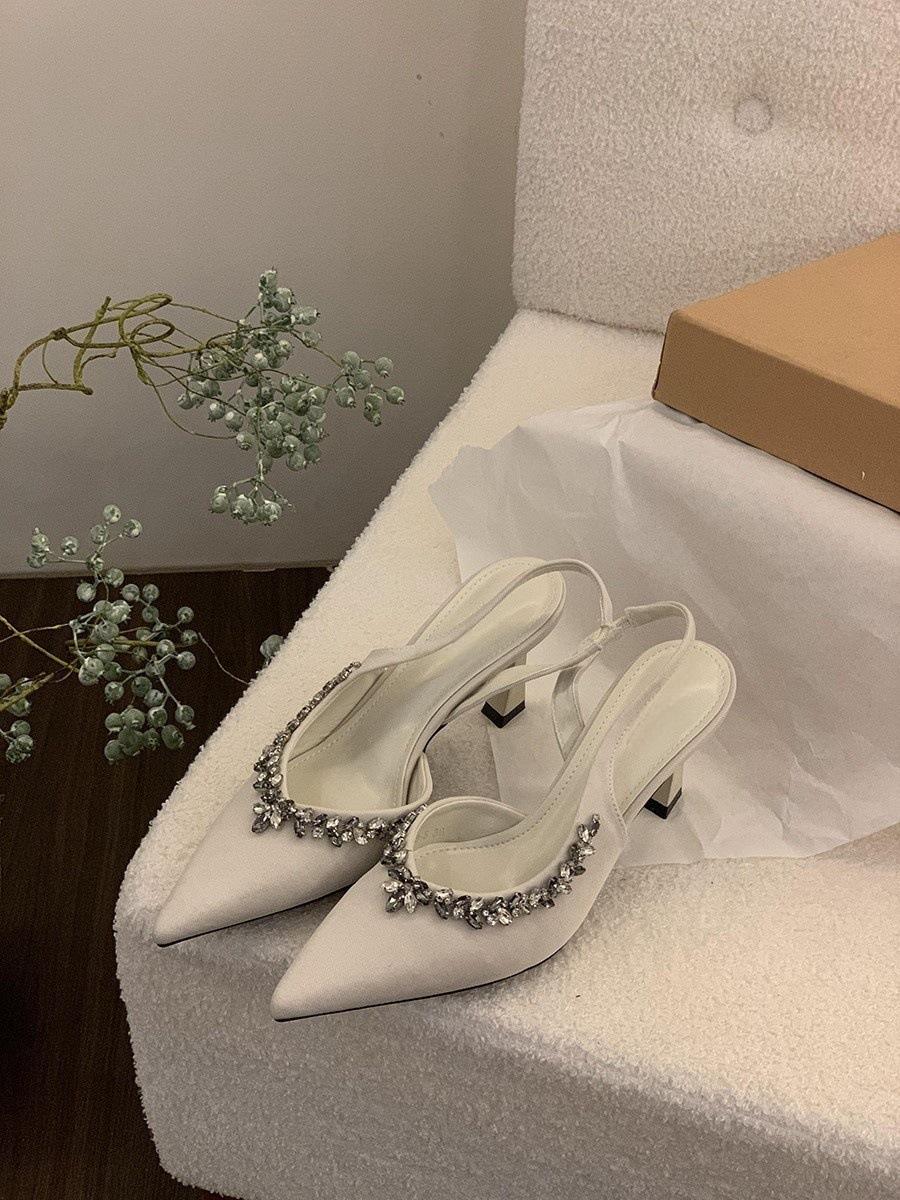 

Нишевые туфли на высоком каблуке с острым носком, черные сандалии с головкой-сумкой из страз, туфли феи, темпераментные одинарные туфли 40 абрикосовый