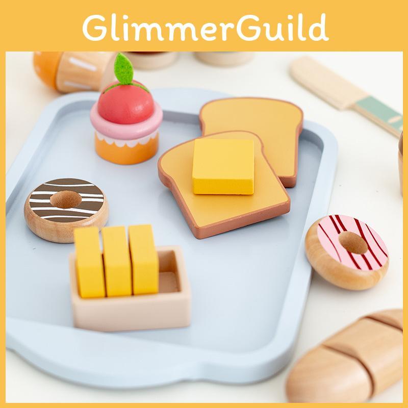 Wooden Play Pretend Kitchen Set With Breakfast Food And Milk For Toy Toddlers