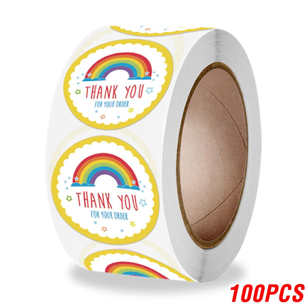 100-500 Pcs Round  Thank You Stickers Cute Cartoon Sun Rainbow Clouds Sticker For Handmade Gift Decor Labels Kids Reward Sticker