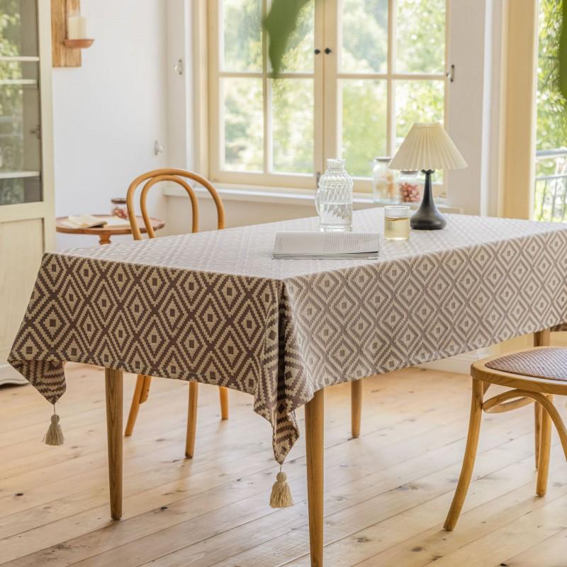 Emankiyun Jacquard Tablecloth Green Fringe Table Cloth American Style Home Dining Coffee