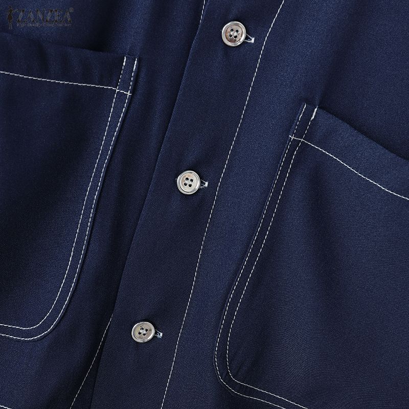 ZANZEA Women Casual V-Neck Loose Long Sleeve Blouse