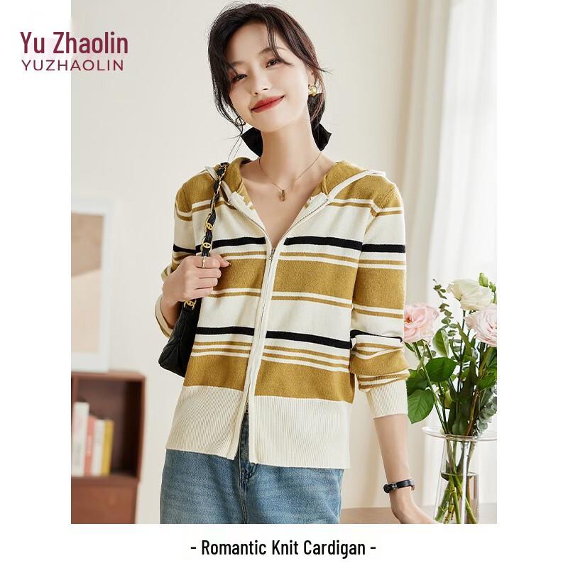 Yuzhaolin Women s Striped Hooded Knit Cardigan Jacket M