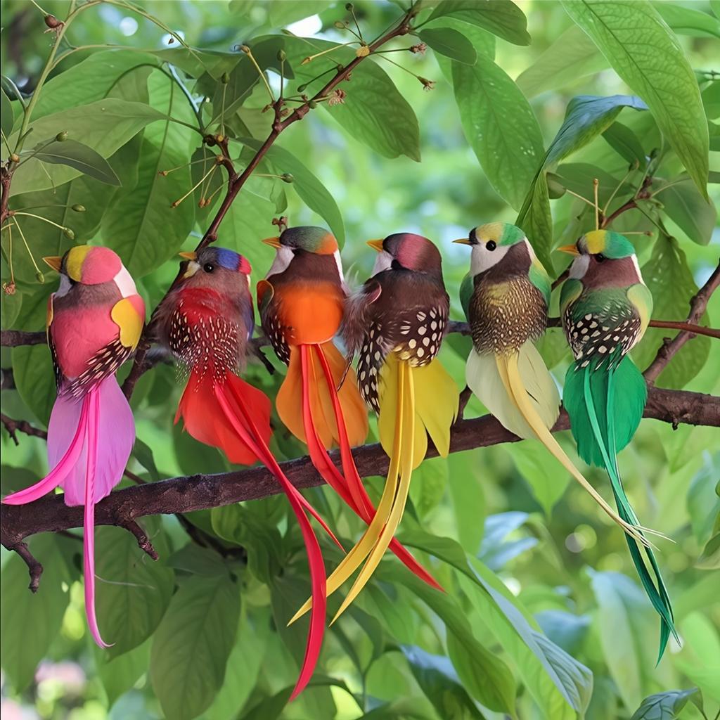 6pcs Vibrant Artificial Birds with Long Tails Colorful Feathered Home Garden Decor Lifelike Hanging Ornaments Festive Decoration