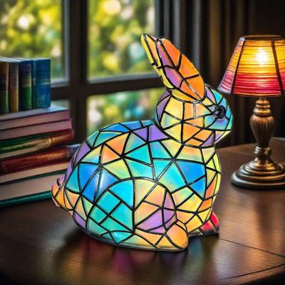 Retro Stained Resin Animal Table Lamp Vintage Style Animal Shaped Bedside Lamp Small Decorative Night Light Bedroom Living Room