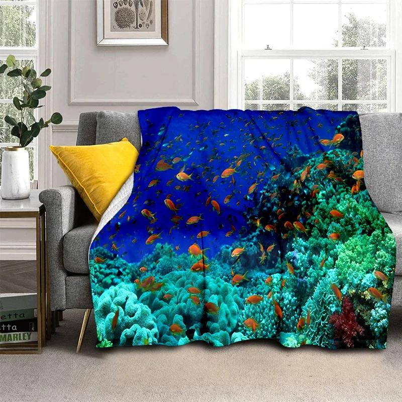 3D Underwater World Seabed Cartoon Blanket,Soft Throw Blanket for Home Bedroom Bed Sofa Picnic Travel Office Cover Blanket Kids