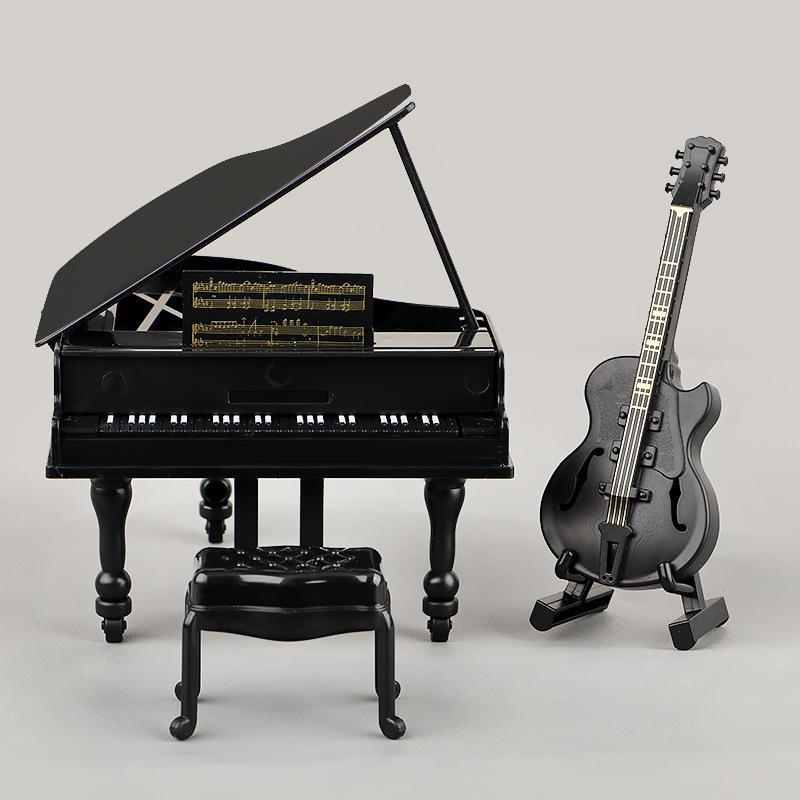 3Pcs Musical Instrument Miniature Props Dollhouse Grand Piano Furniture Guitar Cello Model Doll Accessories Simulation Ornaments