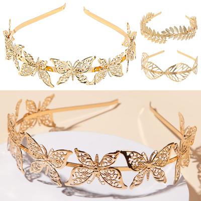 Obruč do vlasů Golden Hollow Leaf Elastická kovová čelenka Dekorativní dámská tenká čelenka do vlasů