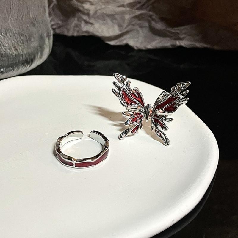 2Pcs Metal  Butterfly Rings Adjustable Finger Rings Fashion Open Rings Jewelry Knuckles Rings for Women Girls