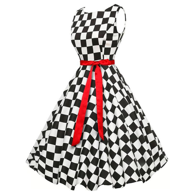 Retro Women's Polka Dot Sleeveless Swing Dress with Bow Tie Waist
