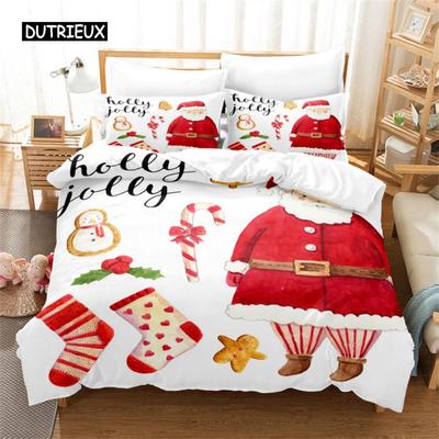 Weihnachtsmann Bettbezug Rot Weiß Bettwäscheset Frohe Weihnachten Gutes Neues Jahr Bettdeckenset Kinderbettbezug zur Dekoration Geschenk