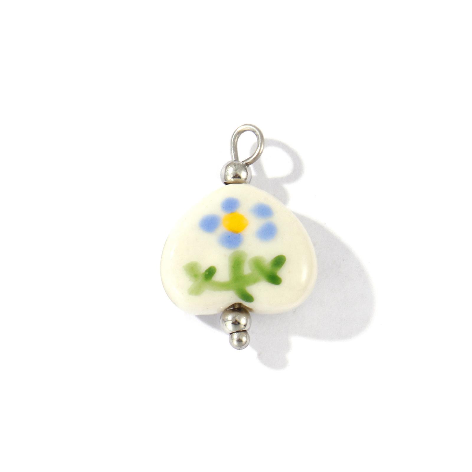 

2Pcs Resin Double-Sided Charms Heart Painted Flower Strawberry 304 Stainless Steel Pendants For DIY Necklace Making 21mmx15mm