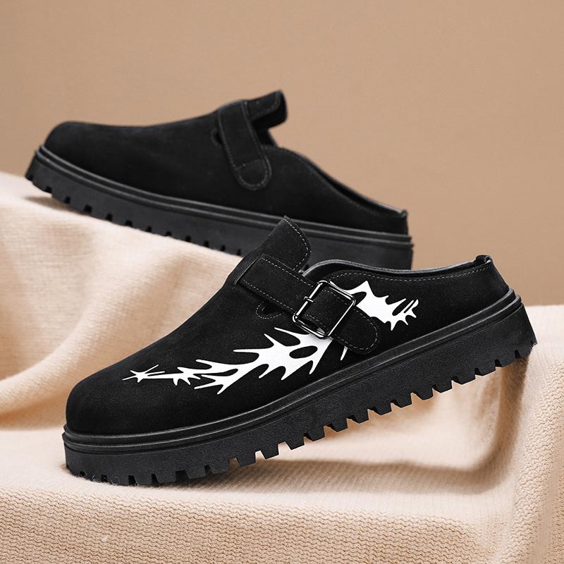 2025 Brand New Chic Cow Suede Leather Punk Rivets Men Mules Shoes Brand Trendy Comfy Walk Casual Clogs Flats High Quality