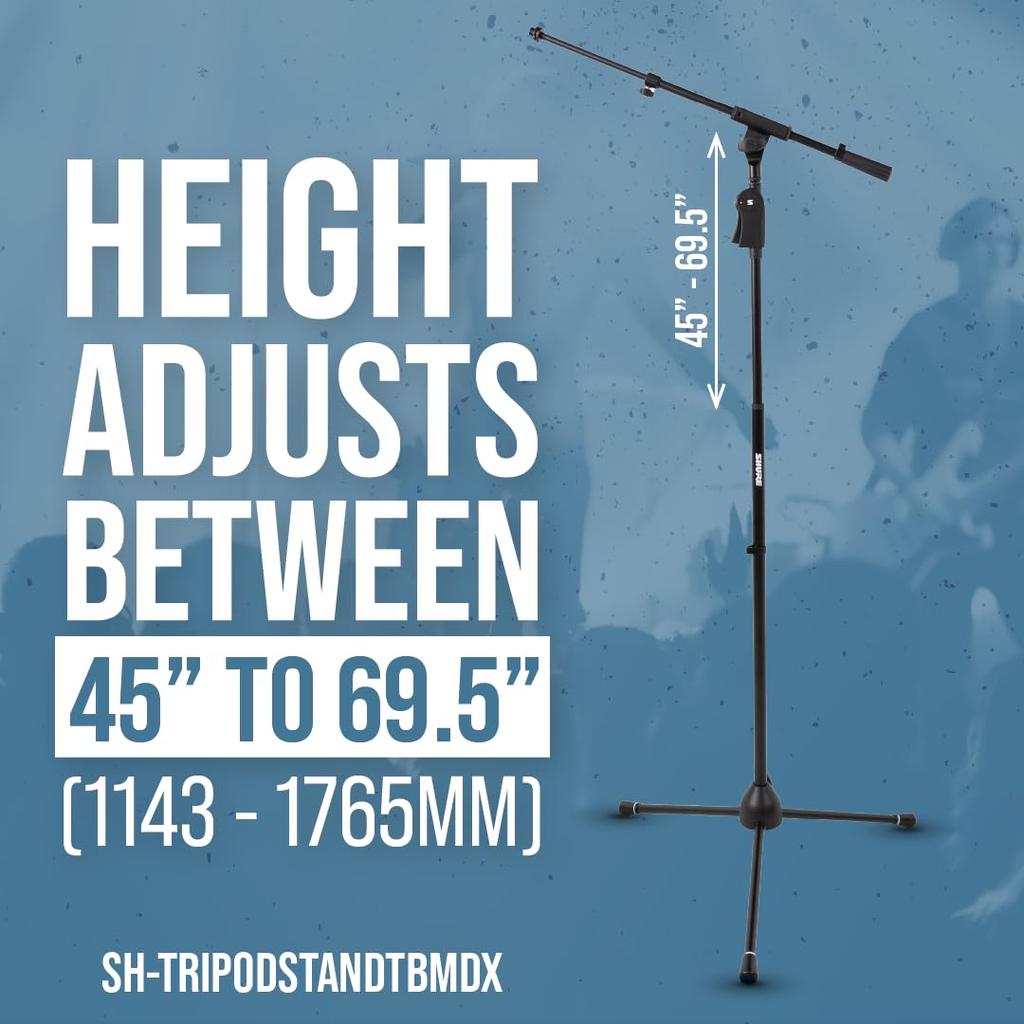 Shure by Gator Deluxe Microphone Boom Tripod with Pistol Grip Holder Stand, Type, Clutch, SH-TRIPODSTANDTBMDX [Cable Included]