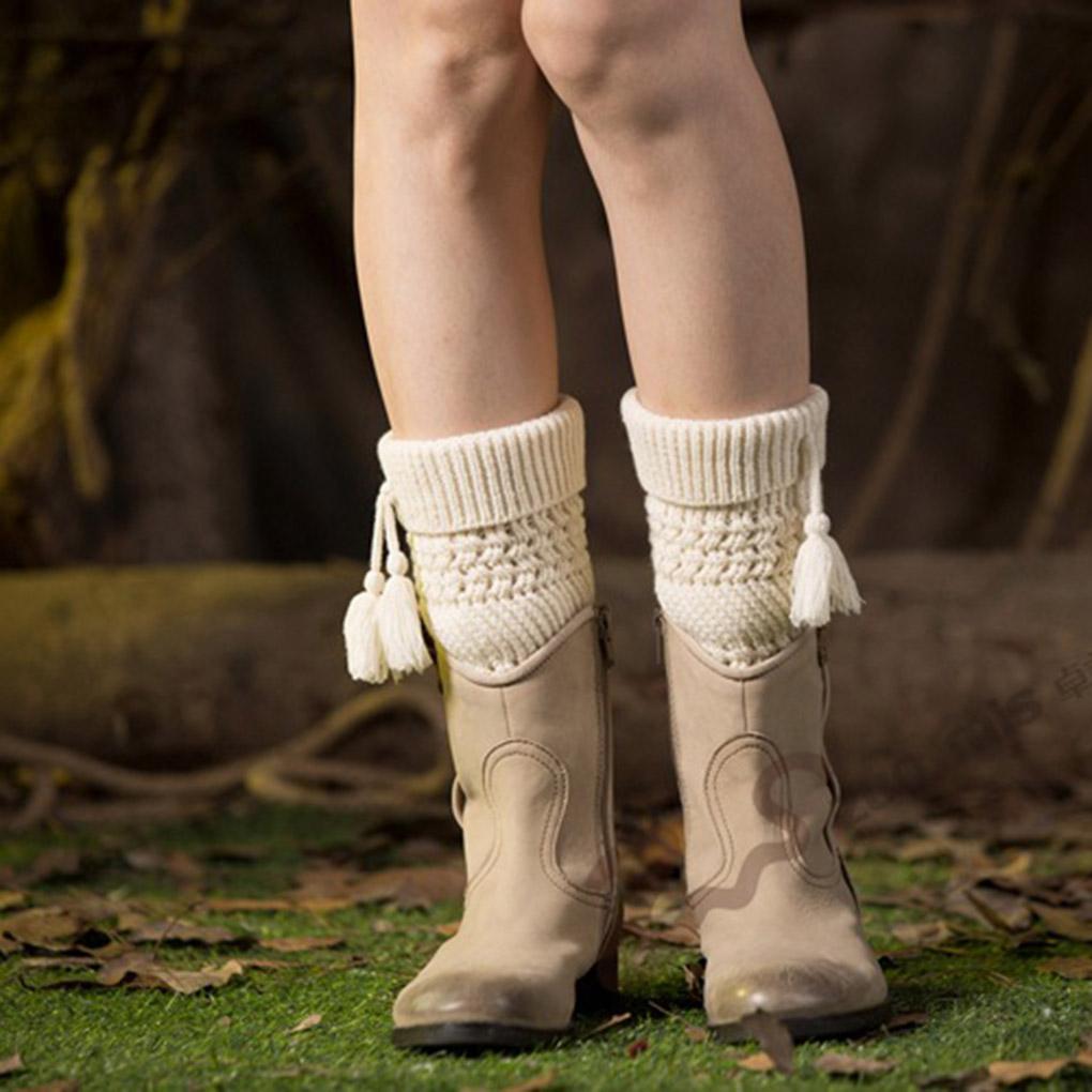 1 Pair Fashion Winter Tassel Womens Knitted Leg Warmers Sock Elastic Stretchy Soft Trim Boot Cover Cuffs Toppers