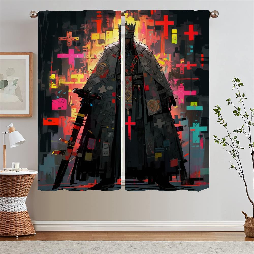 Blackout Curtains for Window Curtains 2 Pcs Set Doomsday Warrior Shade Curtain Living Room Curls Bedroom Decoration Blinds Blind