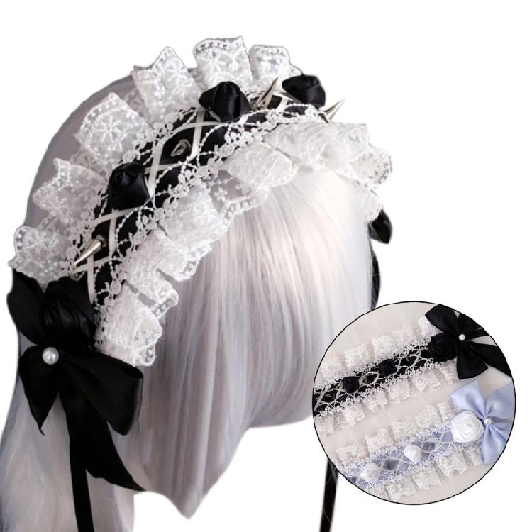 Punk Rock Rivet Headwear Cool Bowknot Hair Hoop with Spikes Decors for Music Festivals and Nightclubs
