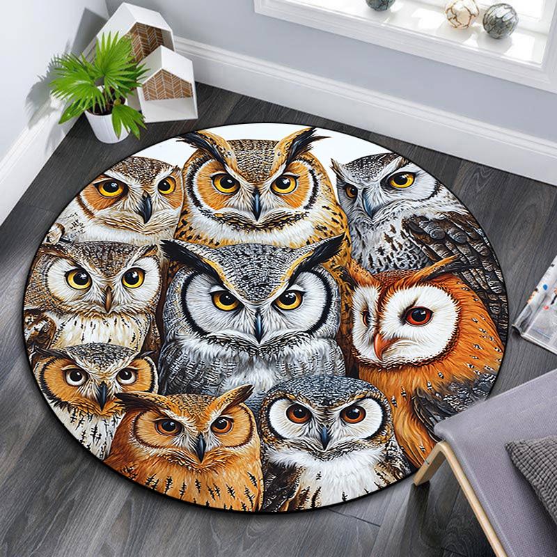 

Owl Collage Round Area Rug,Carpet Rug for Living Room Bedroom Sofa Playroom Decor,Non-slip Floor Mat 80cmx80cm