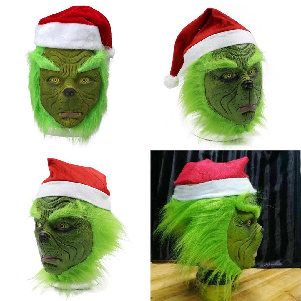 Rascal Green Monster The Grinch Mask With Christmas Hat For Adult Cosplay Fun