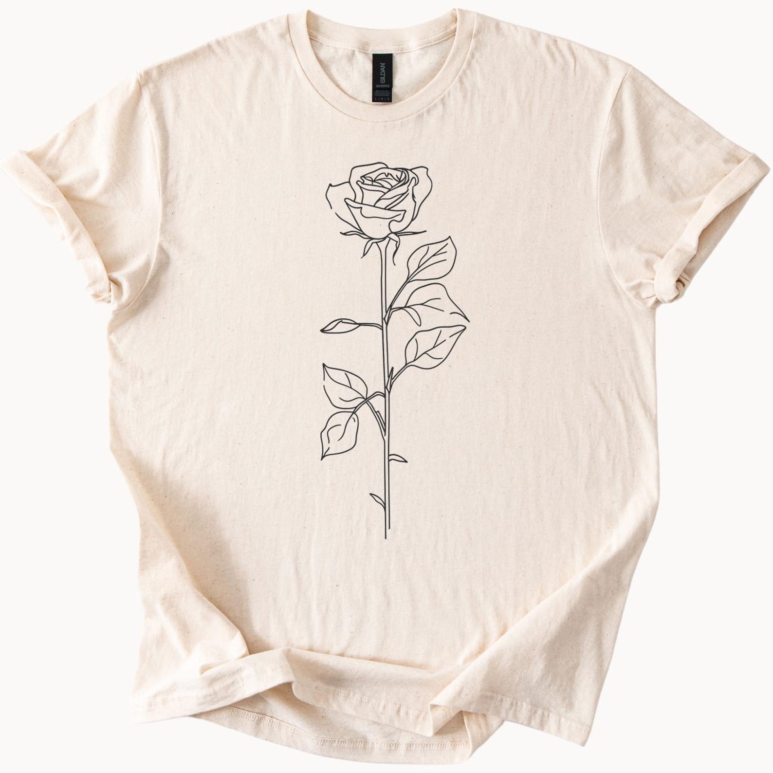 Minimalist Rose Line Art Graphic T Shirt Simple Floral Drawing Tee Artistic Flower Outline Shirt Aesthetic Botanical Design Top 160