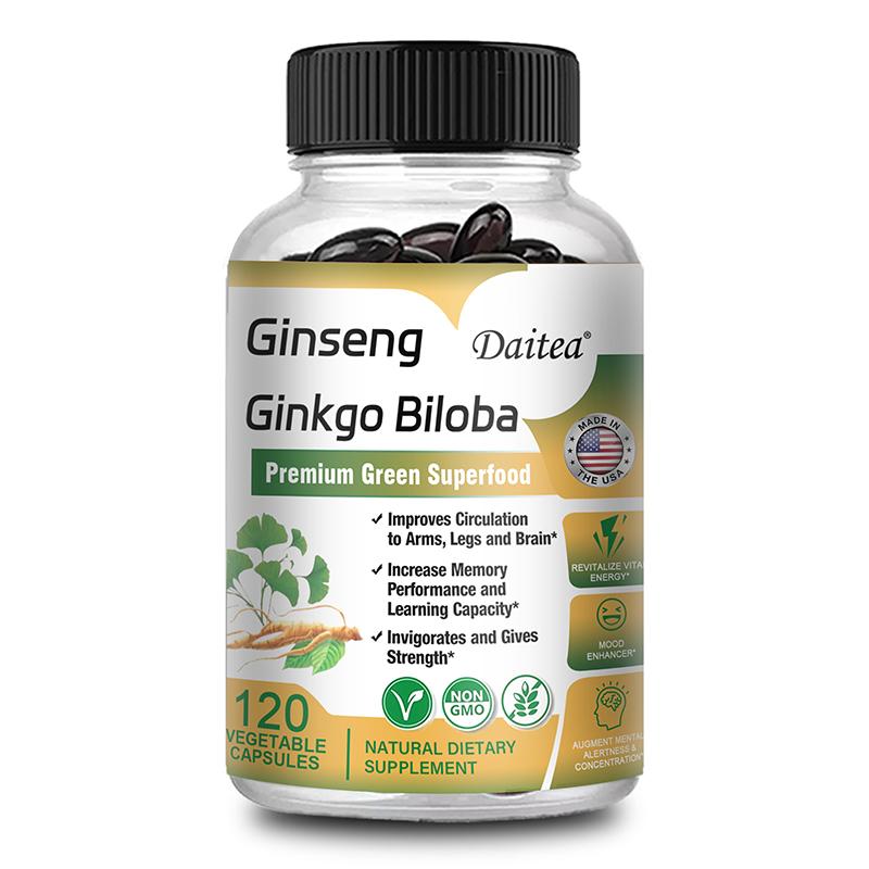 Ginkgo Biloba Leaves Dietary Supplement, 120 Herbal Extracts Softgels Per Bottle 120 Capsules