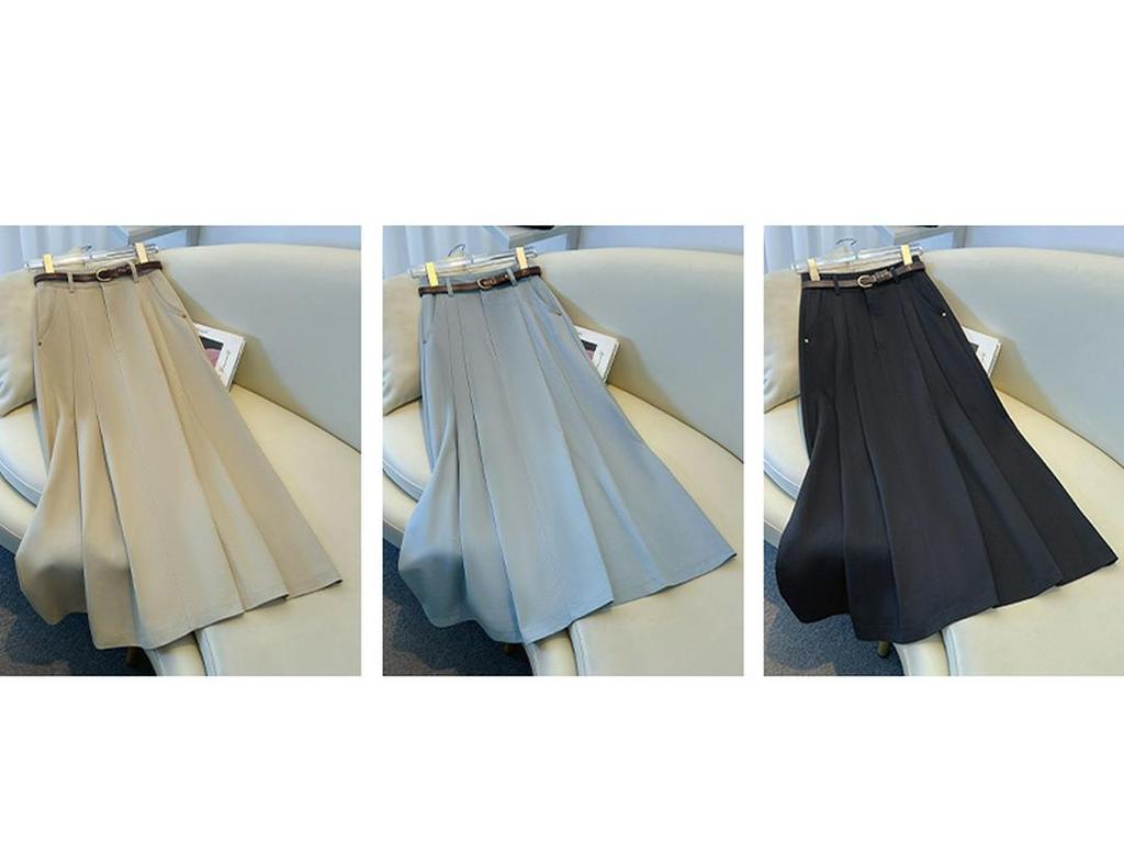 Pleated Midi Skirt - Women's Petite, Spring/Autumn Collection, Temperate OL Commute Style