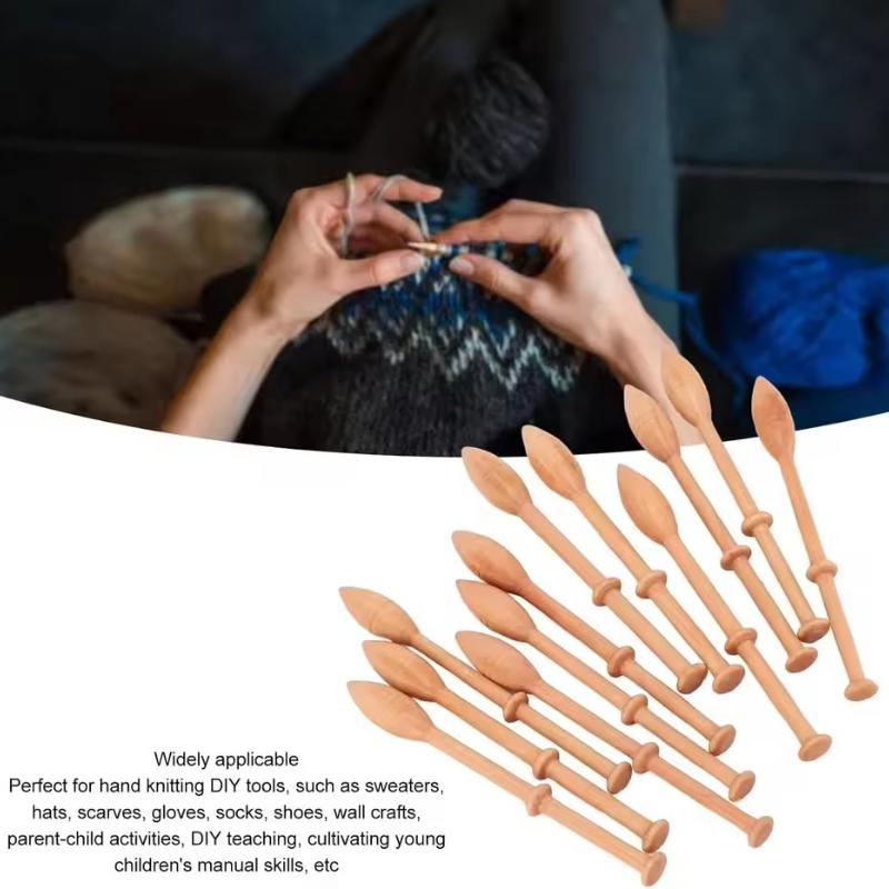 7/12pcs Lace Bobbins Weaving Tool,Sewing DIY Sweater Handmade Durable Wood Zelkova Tapestry Macrame Knitting Needle Embroidery
