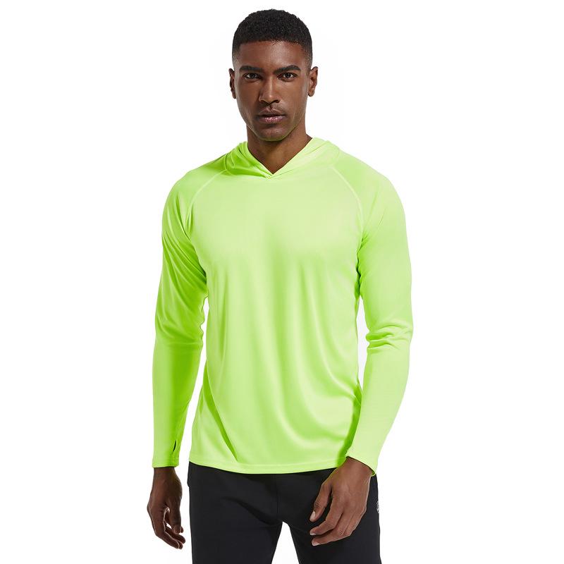 Men's UV Protection Hooded Slim Fit Sun Shirt, UPF50+, for Summer Outdoor Activities Like Beach, Hiking, Climbing, and Fishing.