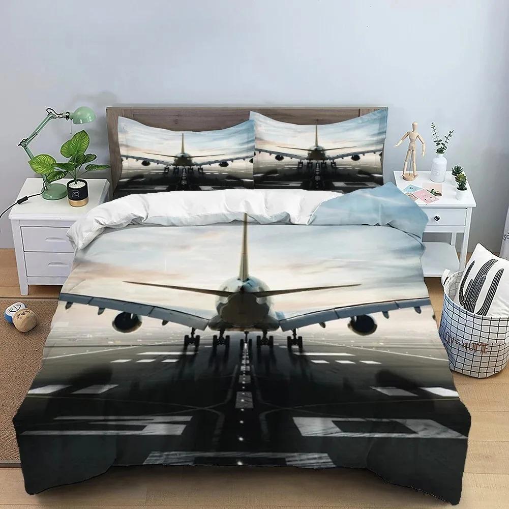 Airplane King Queen Full Duvet Cover Vintage Fighter Bedding Set For Kids Teens Adults Sky Clouds Grey 2/3pcs Soft Quilt Cover